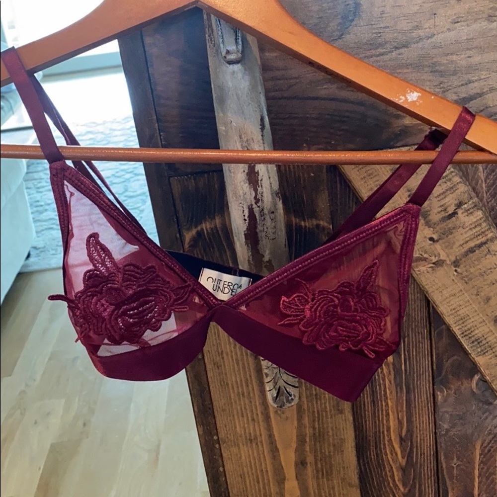 Burgundy urban outfitters embroidered bralette